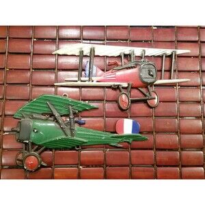 1975 WWI Metal Biplanes Wall Art Cast Metal Vintage Retro Fighter Planes